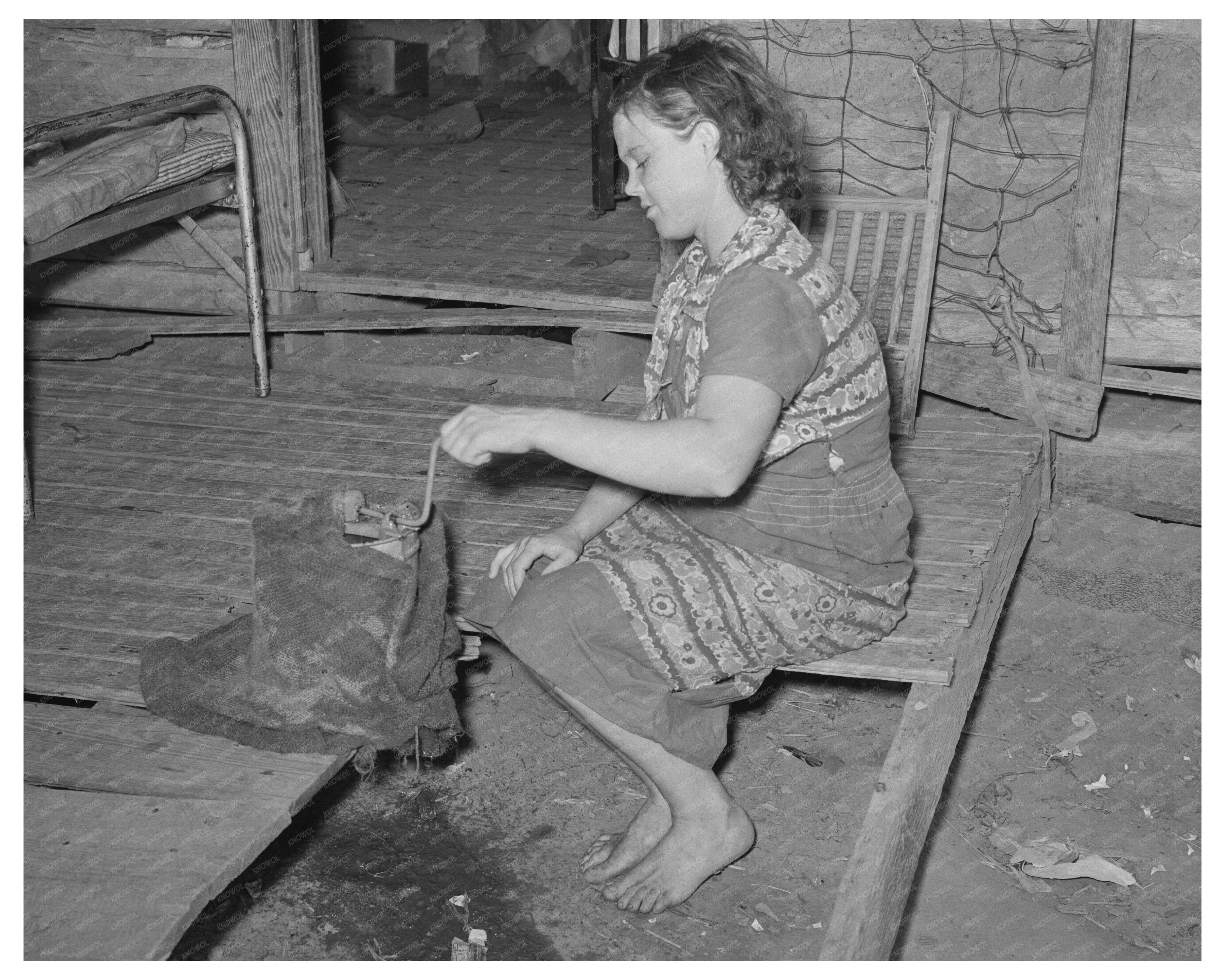 Wife Freezing Ice Cream on Porch Warner Oklahoma June 1939