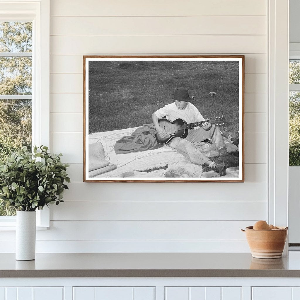 Migrant Boy Playing Guitar Oklahoma June 1939