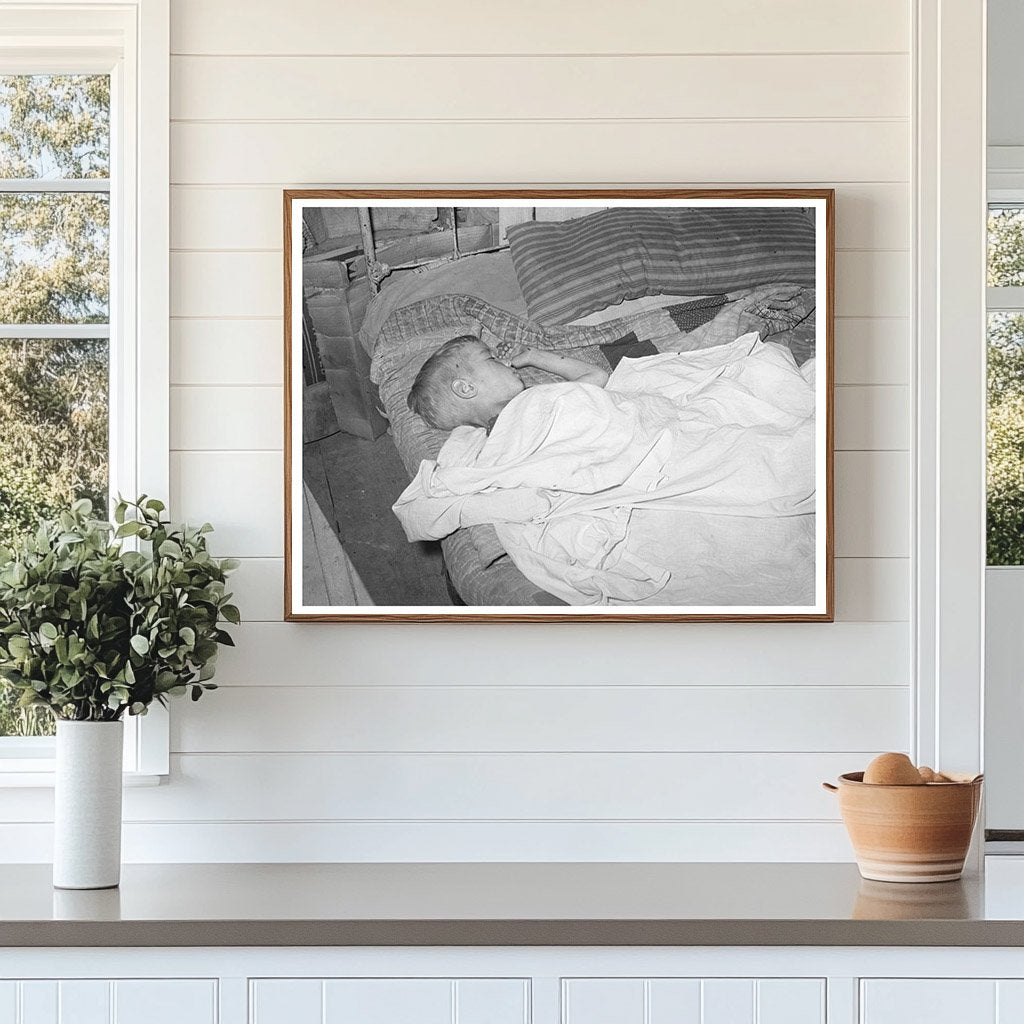 Vintage 1939 Photo of Boy Sleeping in Oklahoma House