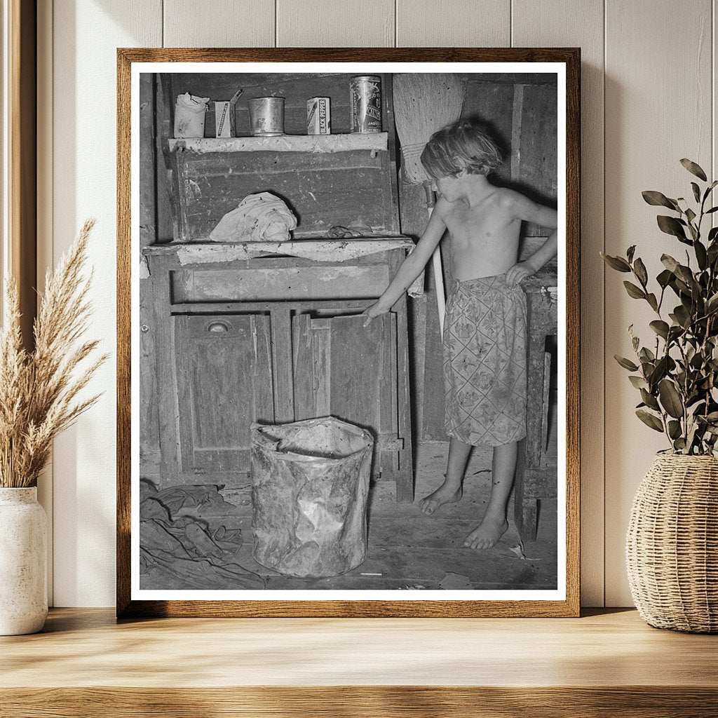 1939 Vintage Image of Girl in Oklahoma Kitchen Cabinet