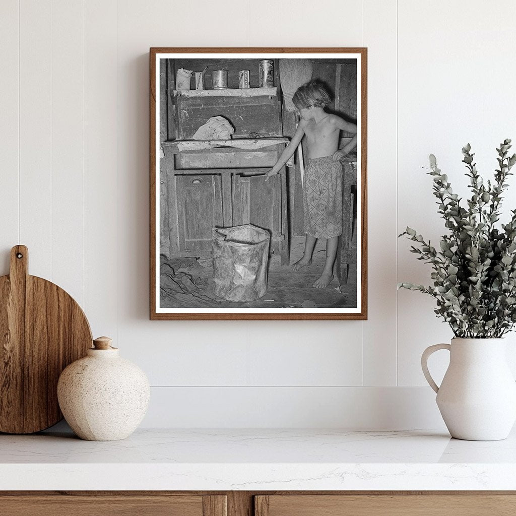 1939 Vintage Image of Girl in Oklahoma Kitchen Cabinet
