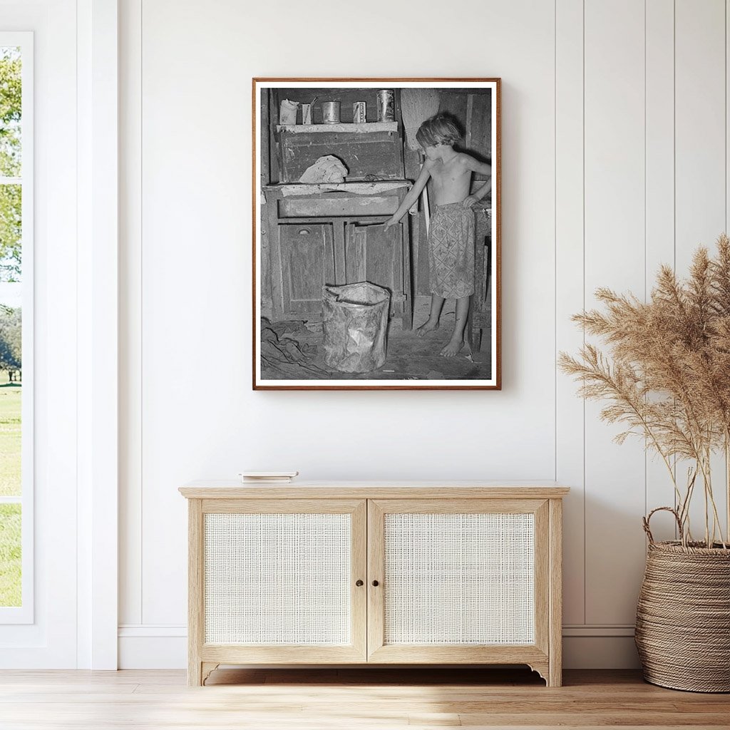 1939 Vintage Image of Girl in Oklahoma Kitchen Cabinet