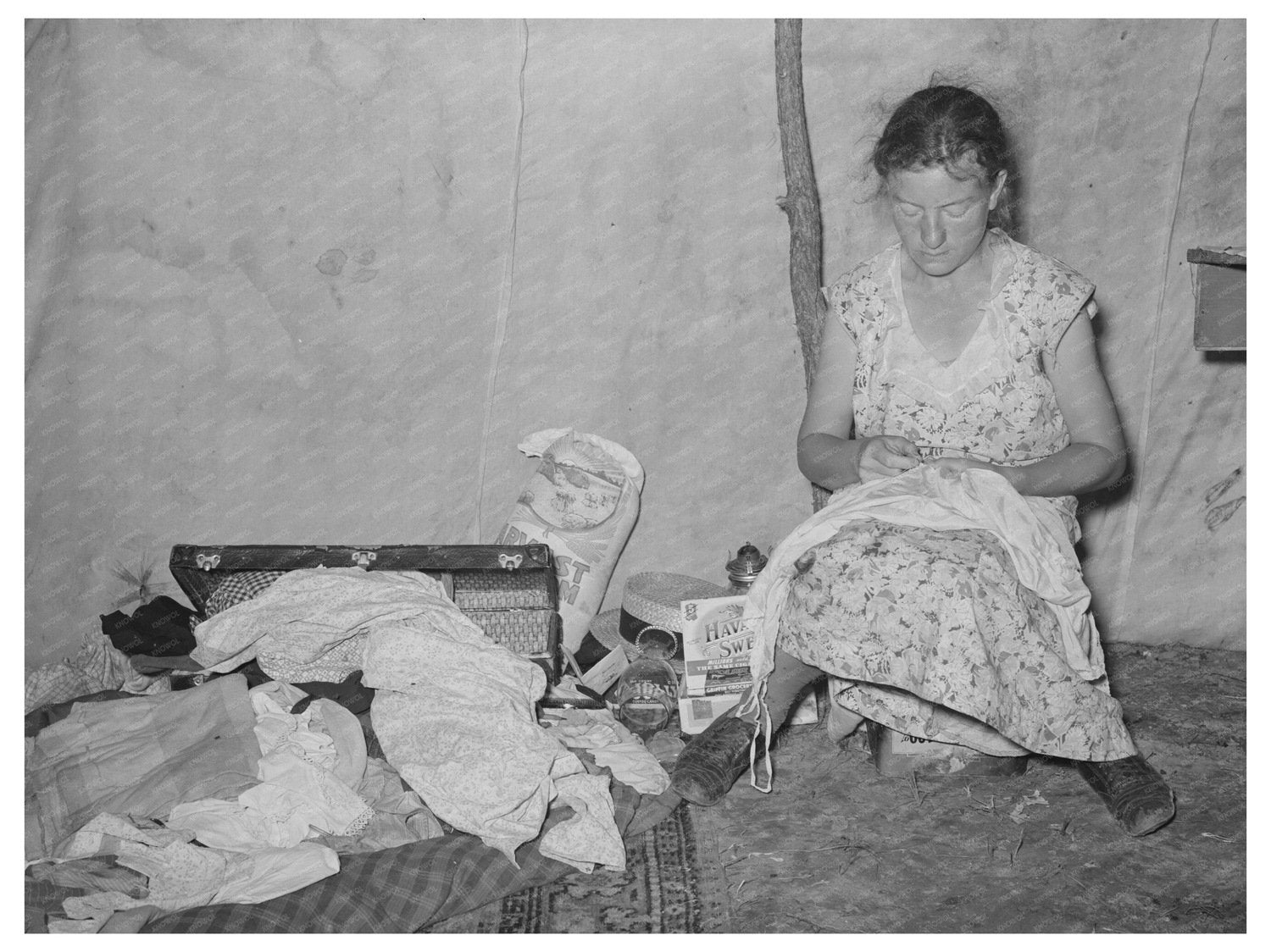 Migrant Laborers Tent Interior Vian Oklahoma 1939