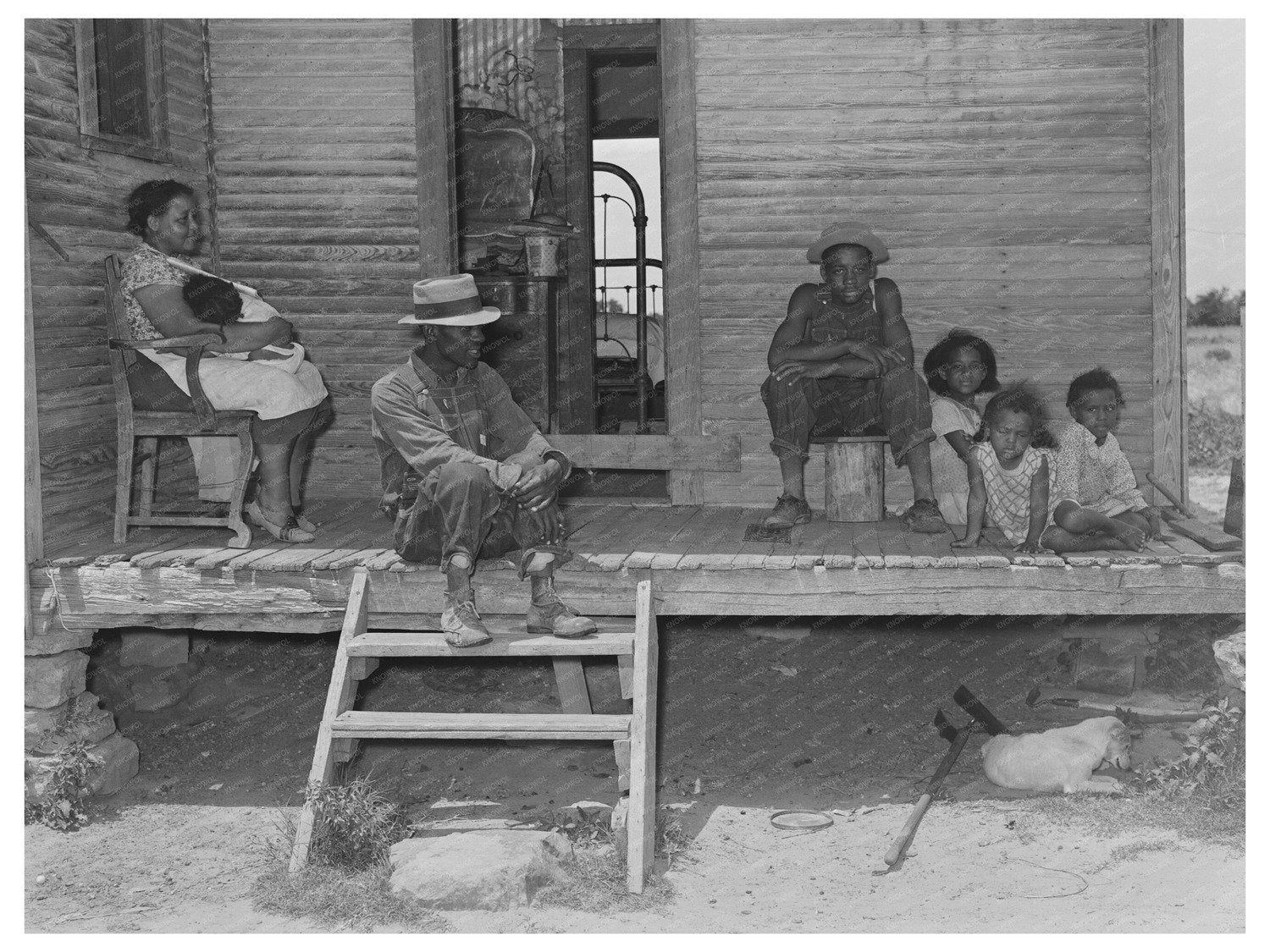 Tenant Farmer Family on Porch Wagoner County Oklahoma 1939