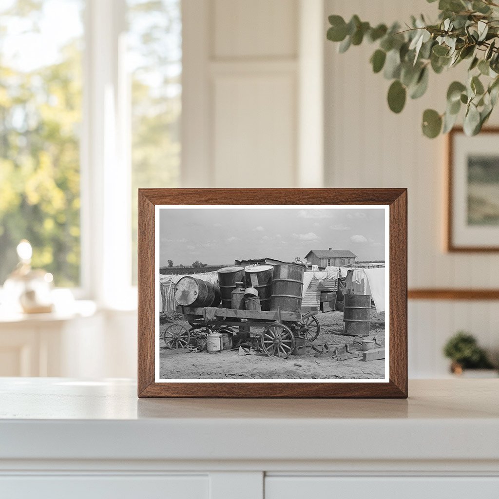 1939 Tractor Farm Scene with Oil Drums in Oklahoma