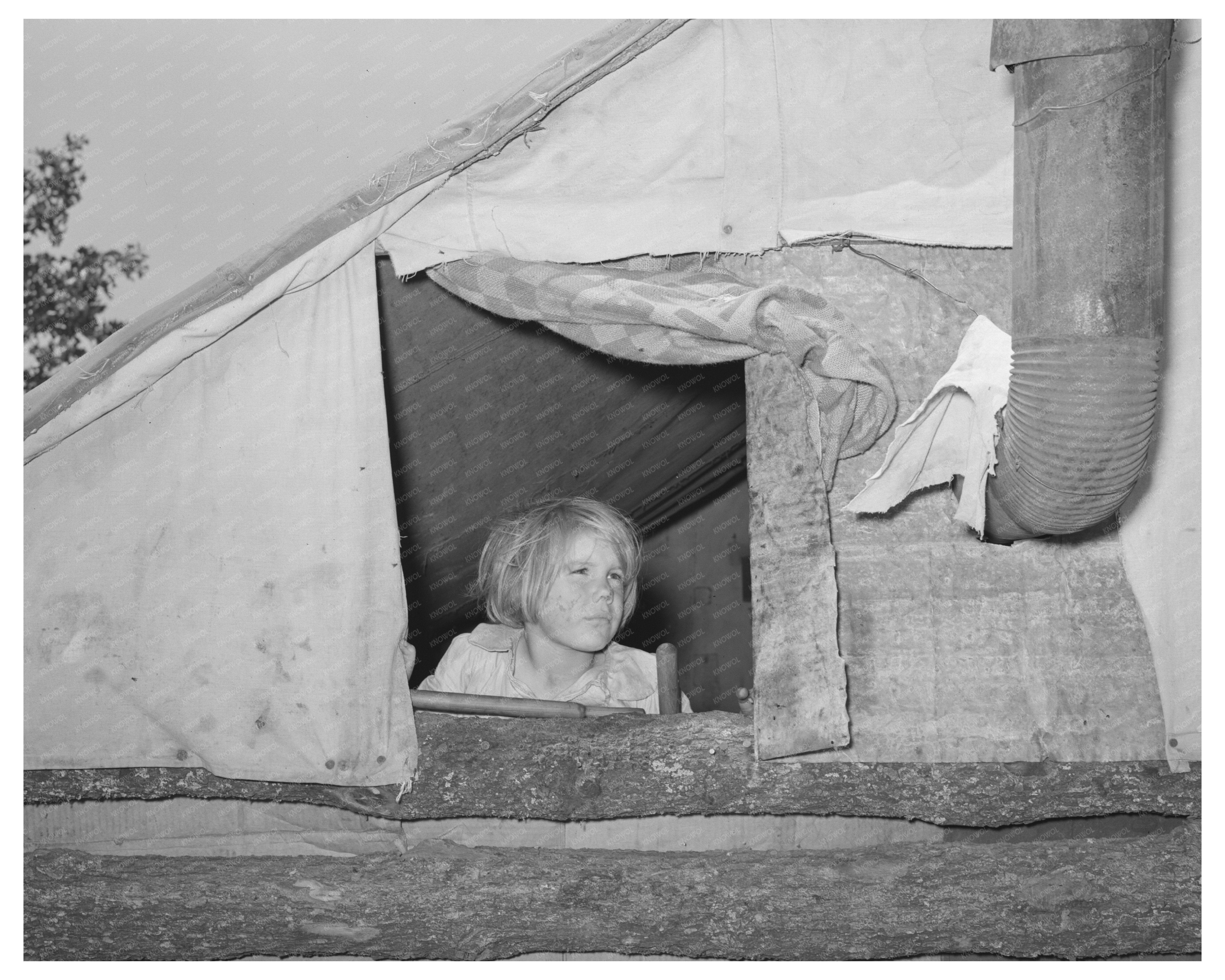 Child in Tent Home Sallisaw Oklahoma 1939