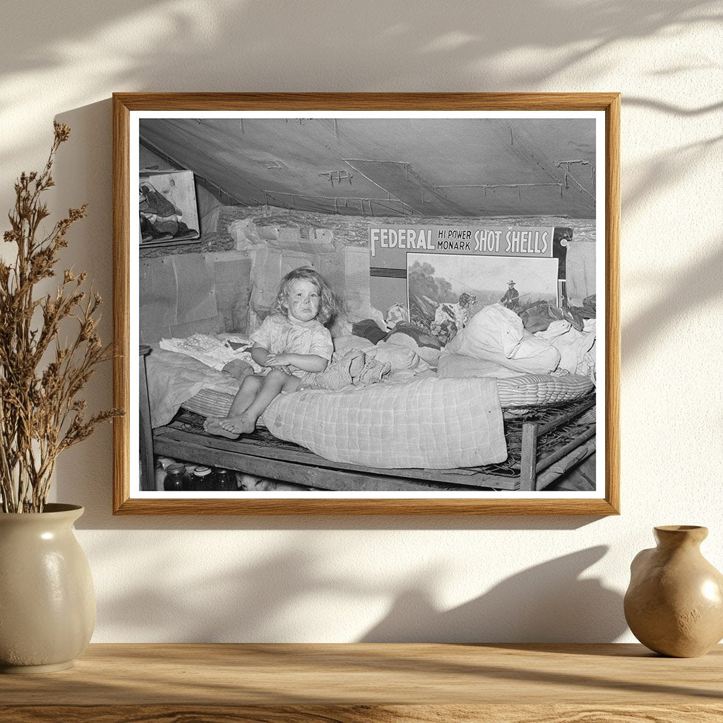 Child on Bed in Tent Home Sallisaw Oklahoma June 1939