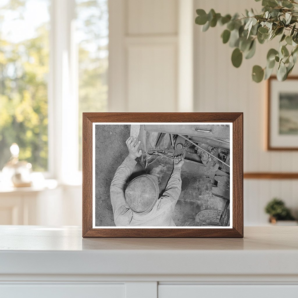 Young Boy Inspects Truck Wires Oklahoma July 1939