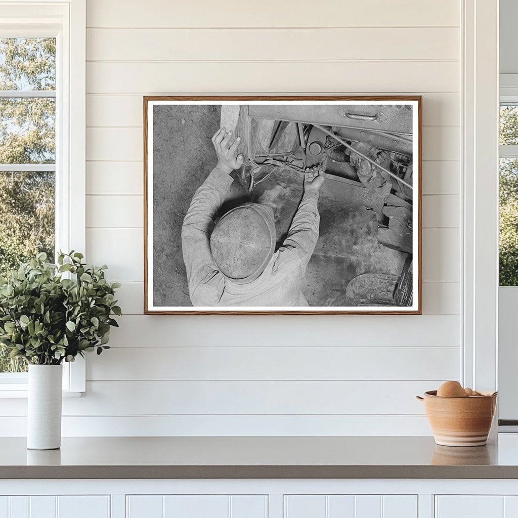Young Boy Inspects Truck Wires Oklahoma July 1939
