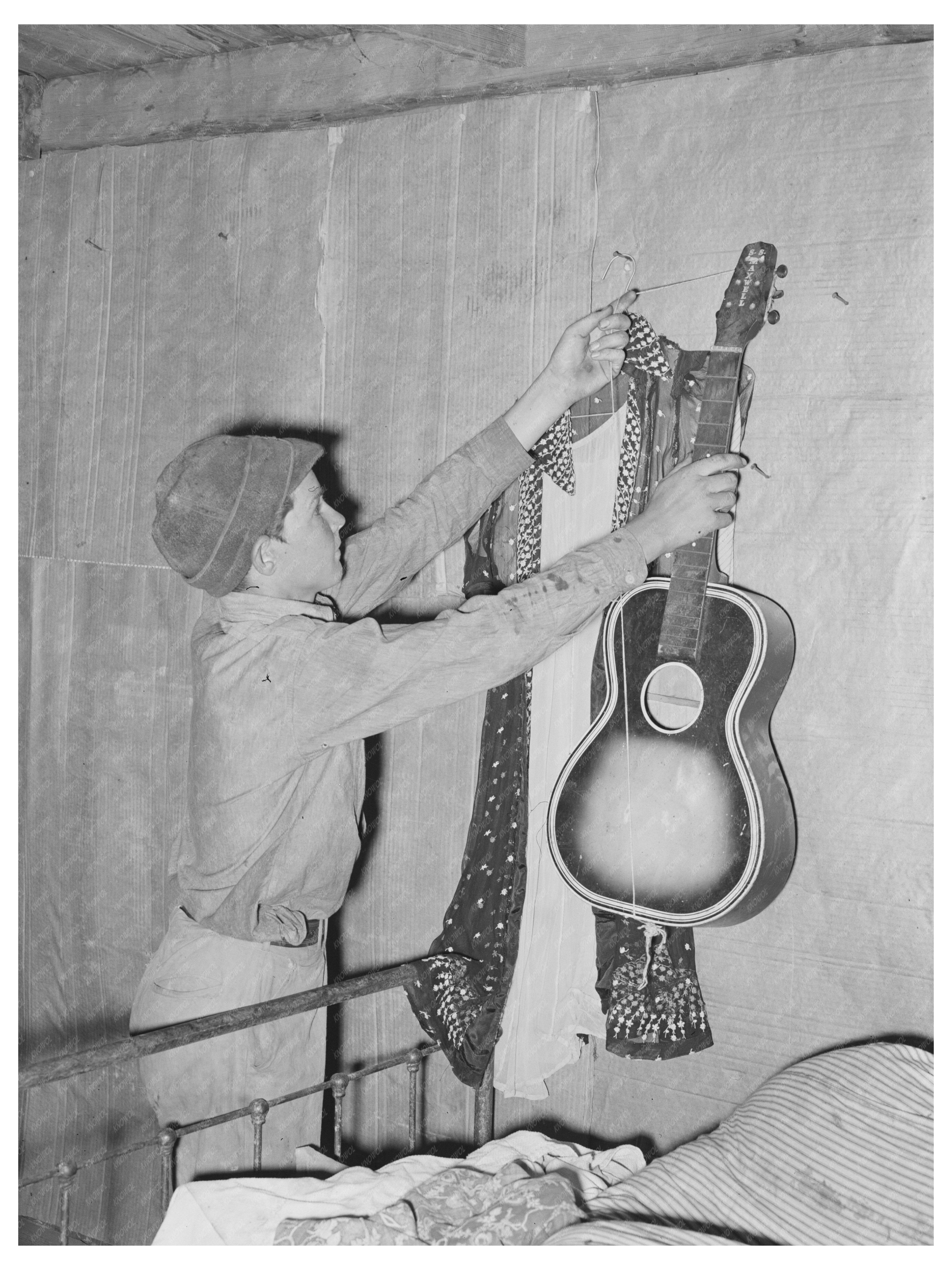 Migrant Boy with Guitar Near Muskogee Oklahoma 1939
