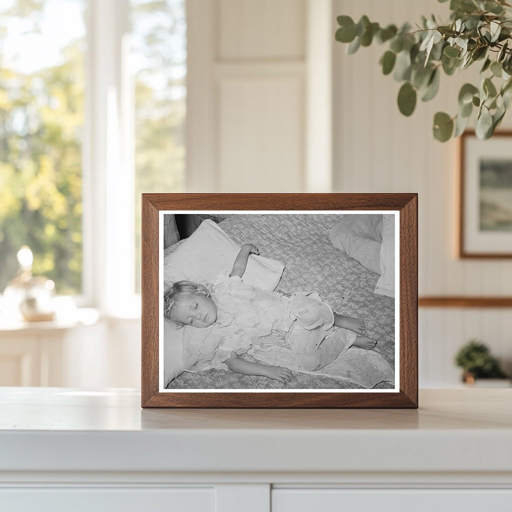 1939 Vintage Photo of Young Girl Sleeping in Oklahoma Camp