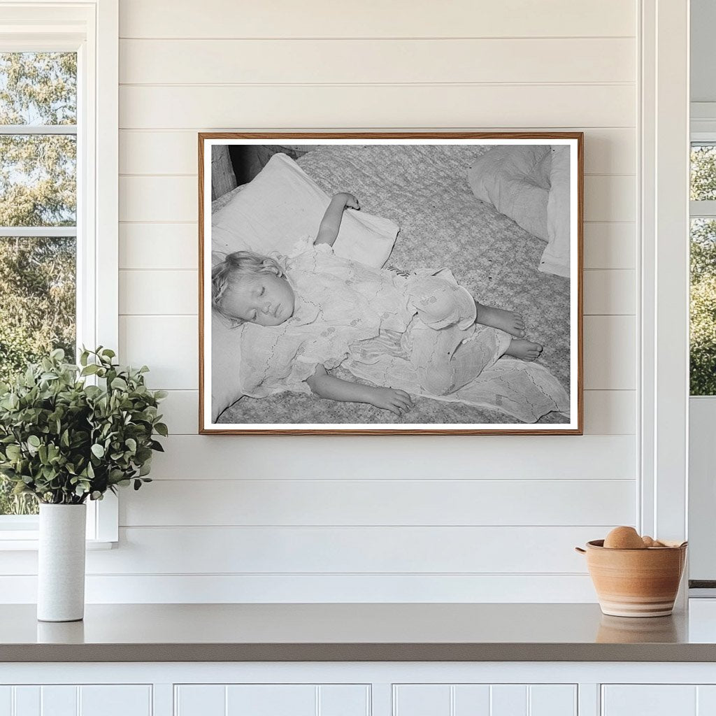 1939 Vintage Photo of Young Girl Sleeping in Oklahoma Camp