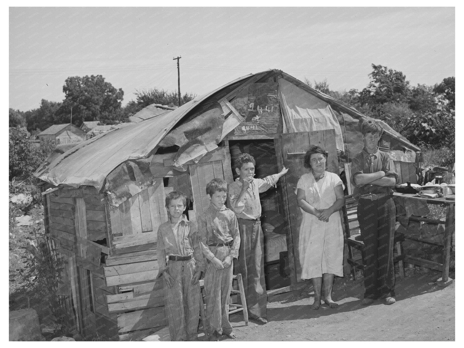 Family in Makeshift Shack Near Mays Avenue Camp 1939