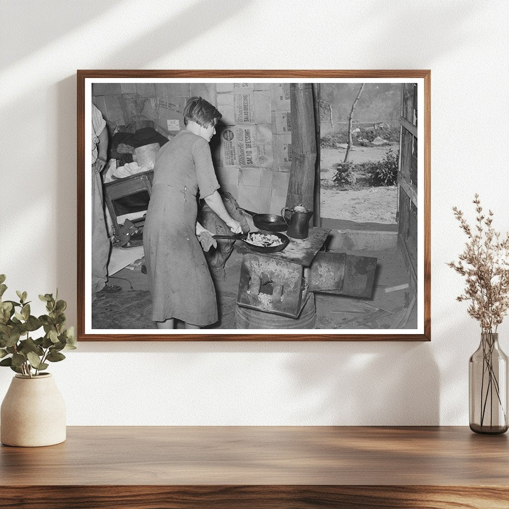 Woman Prepares Breakfast in Mays Avenue Camp 1939