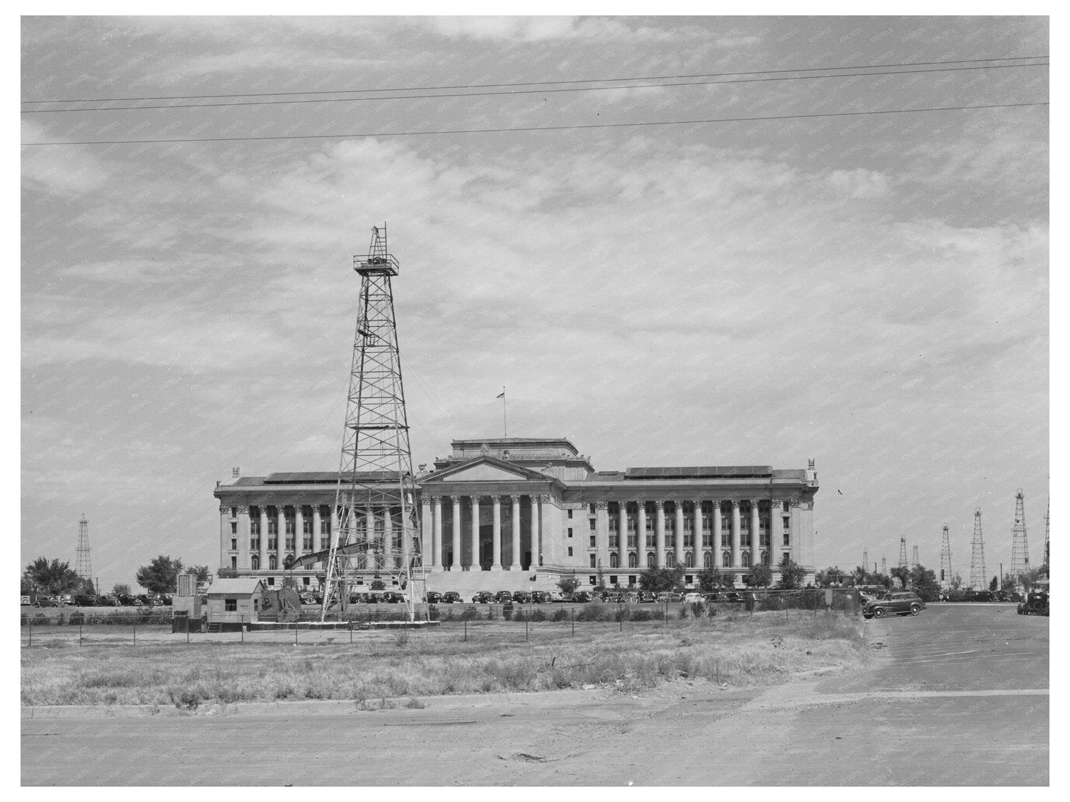 Oklahoma State Capitol with Oil Derricks August 1939