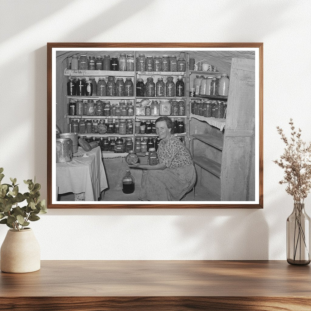 Mrs. Schoenfeldt in Kansas Fruit Cellar August 1939