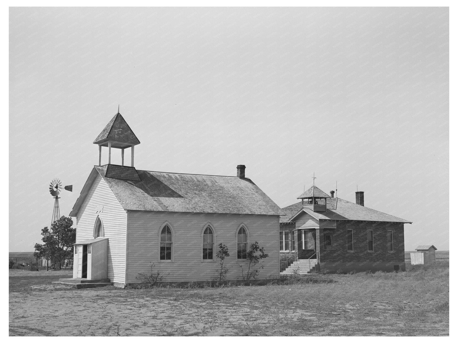 August 1939 Sheridan County Kansas School and Church Image