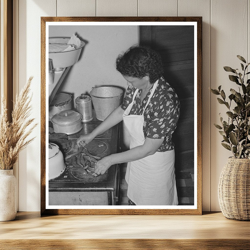 Ofelia Sandoval Cooking Peppers in Taos New Mexico 1939