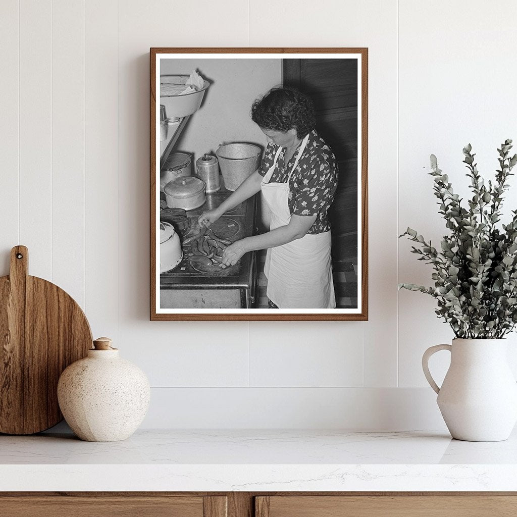 Ofelia Sandoval Cooking Peppers in Taos New Mexico 1939