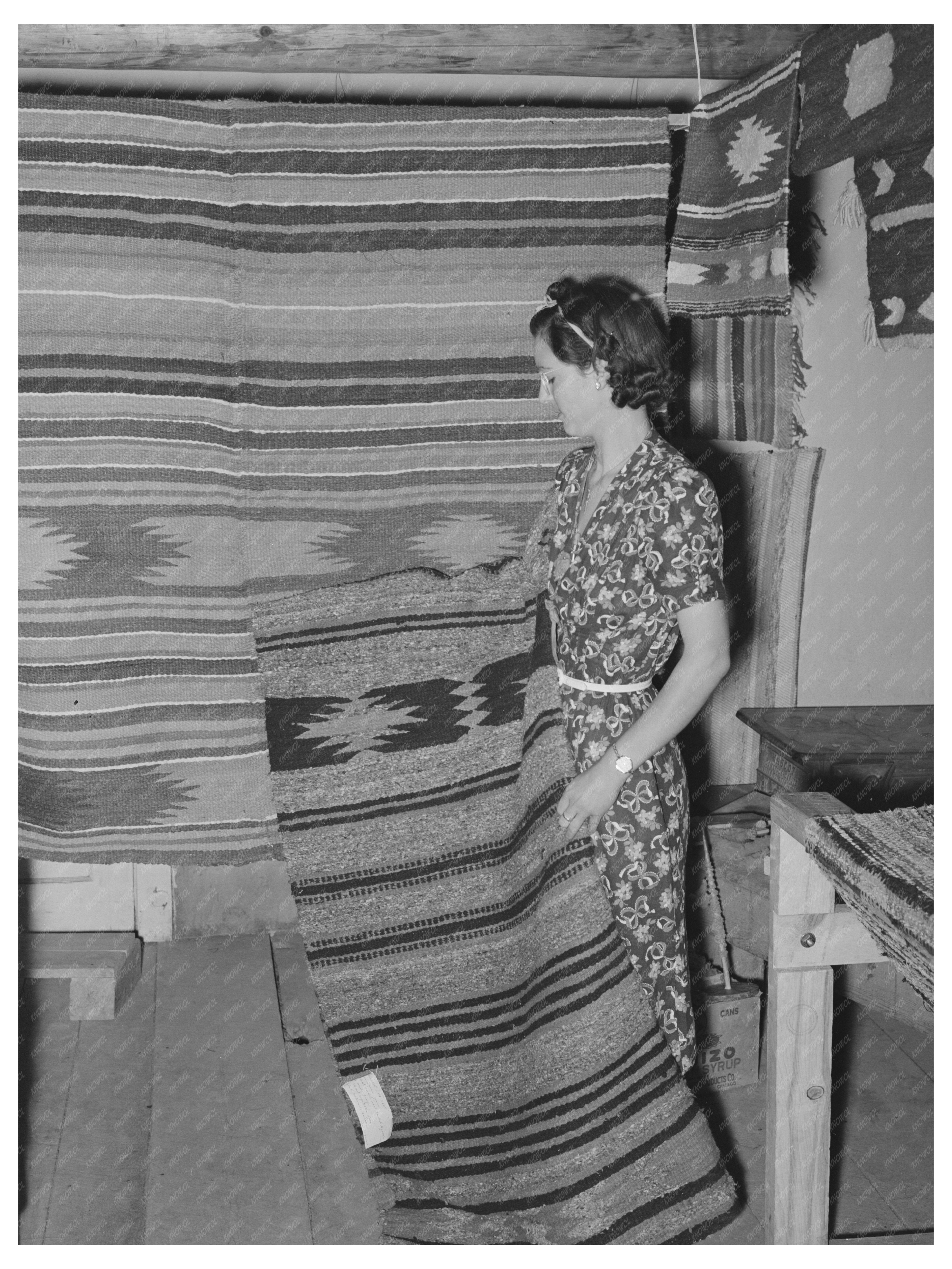 WPA Supervisor Showcases Woven Crafts Costilla New Mexico 1939