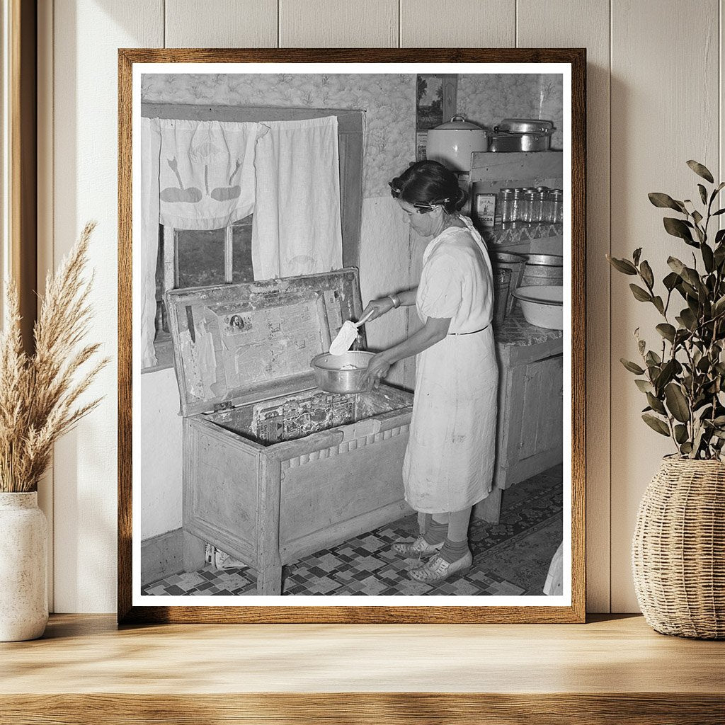 Spanish-American Woman Retrieving Flour in Taos 1939