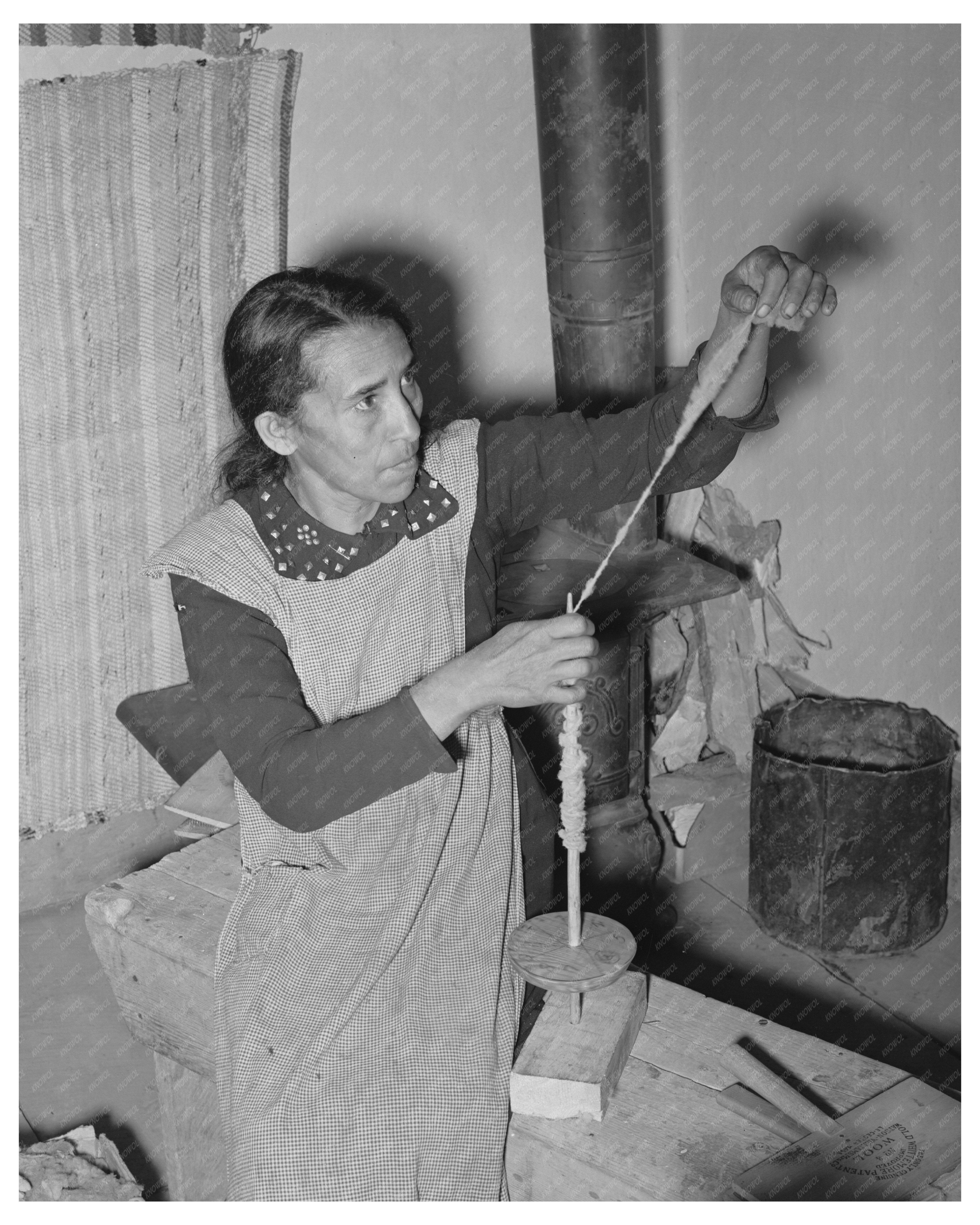 Spanish-American Woman Spinning Wool in Costilla 1939