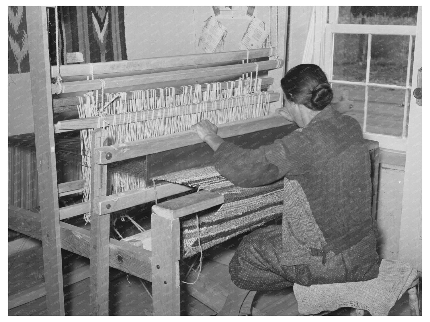 Woman Weaving Rag Rug at WPA Project in New Mexico 1939