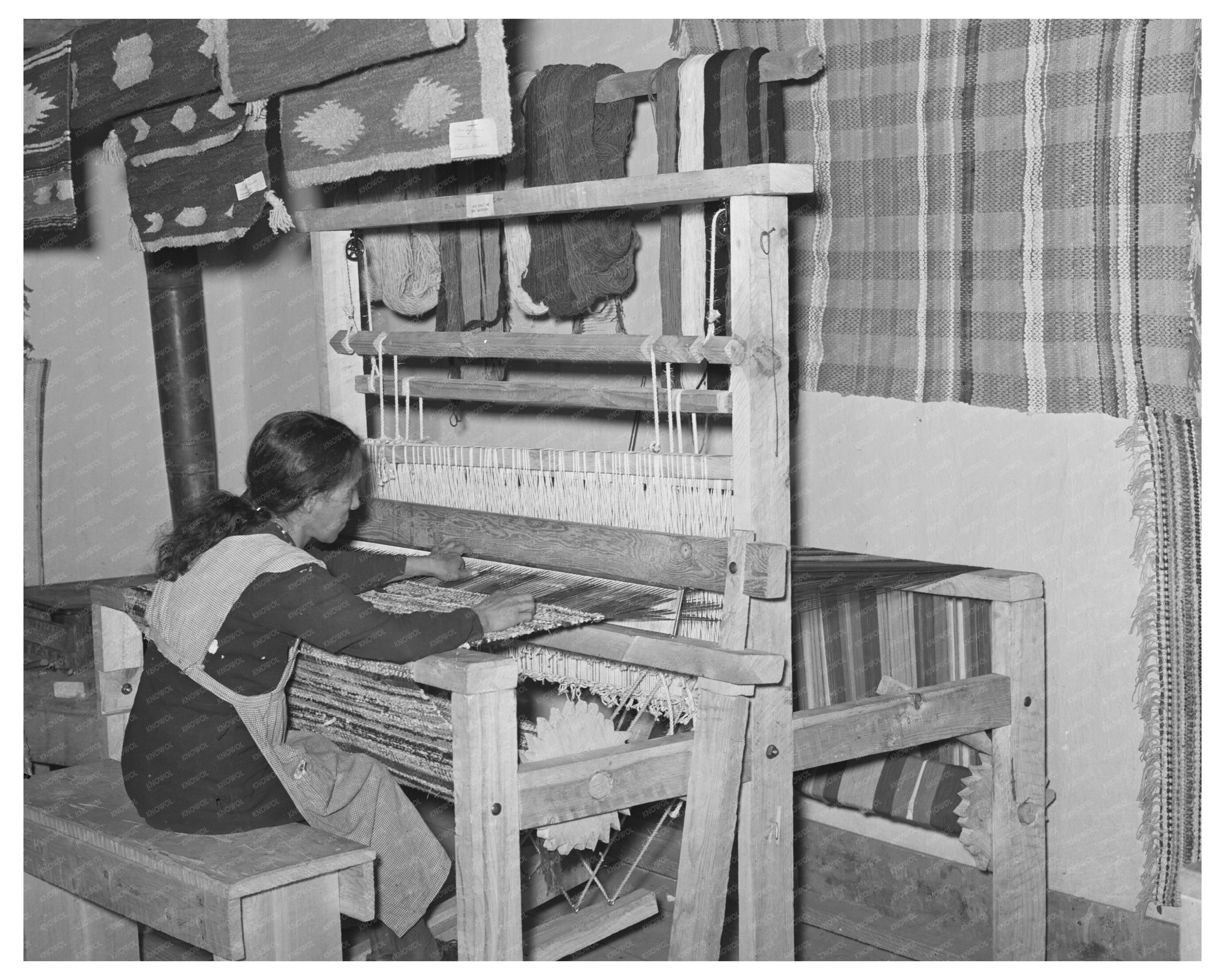 Spanish-American Woman Weaving Rug WPA Project 1939