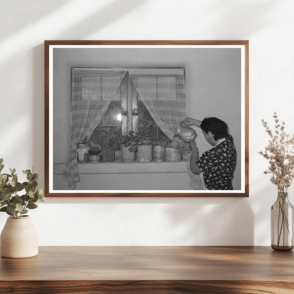 Ofelia Trujillo Sandoval Watering Flowers Taos New Mexico 1939