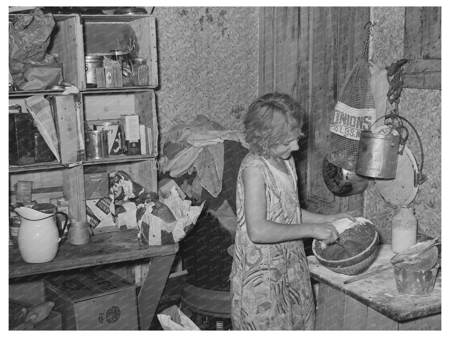 Young Girl Baking Cake on Vermont Farm October 1939