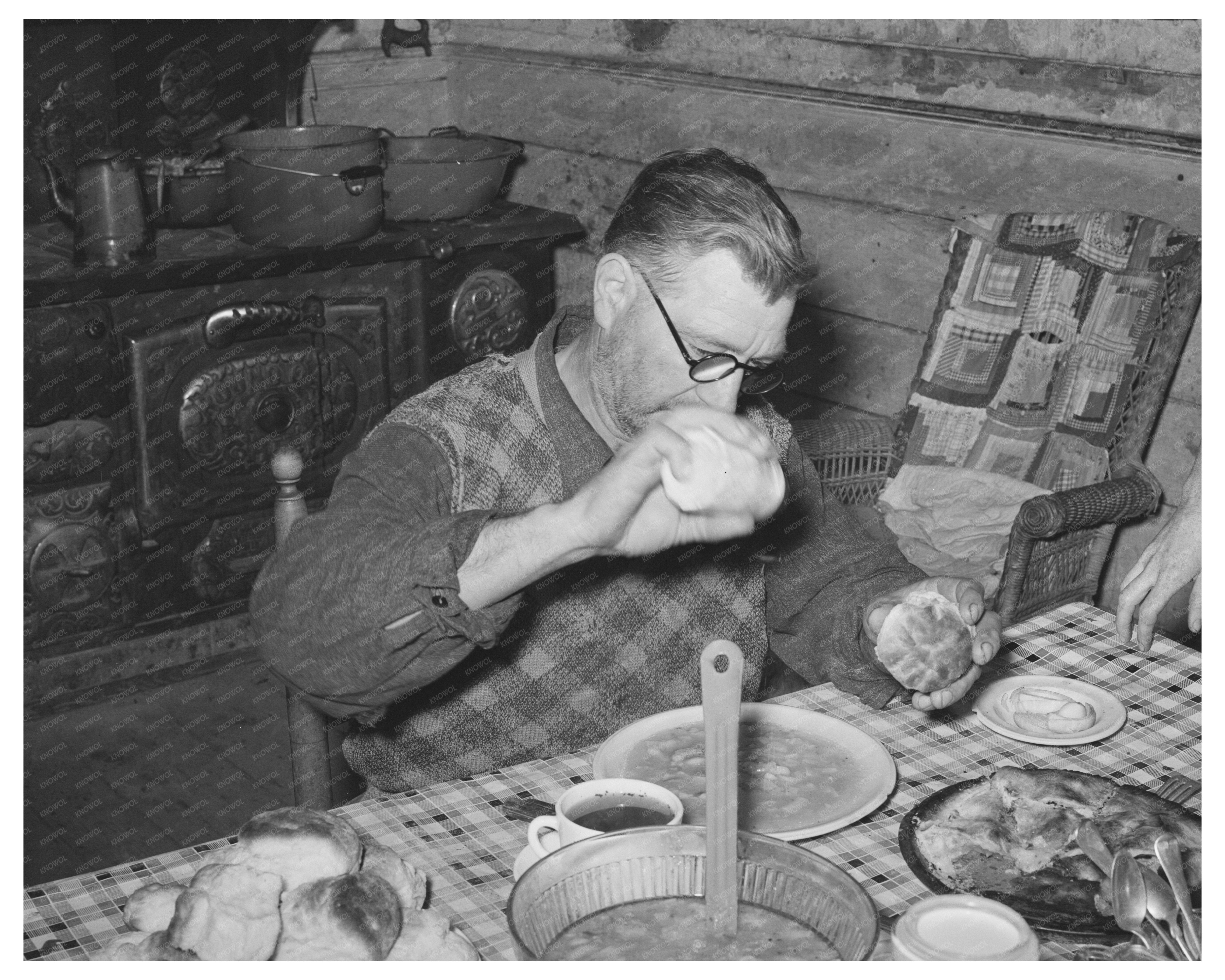 Farmer Salting Beans in Orange County Vermont 1939