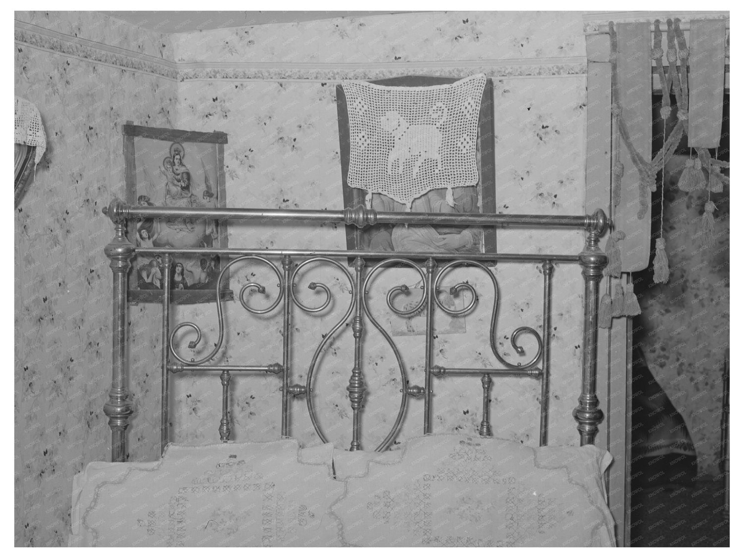 Embroidered Pillow Shams in Taos Farm Home 1939