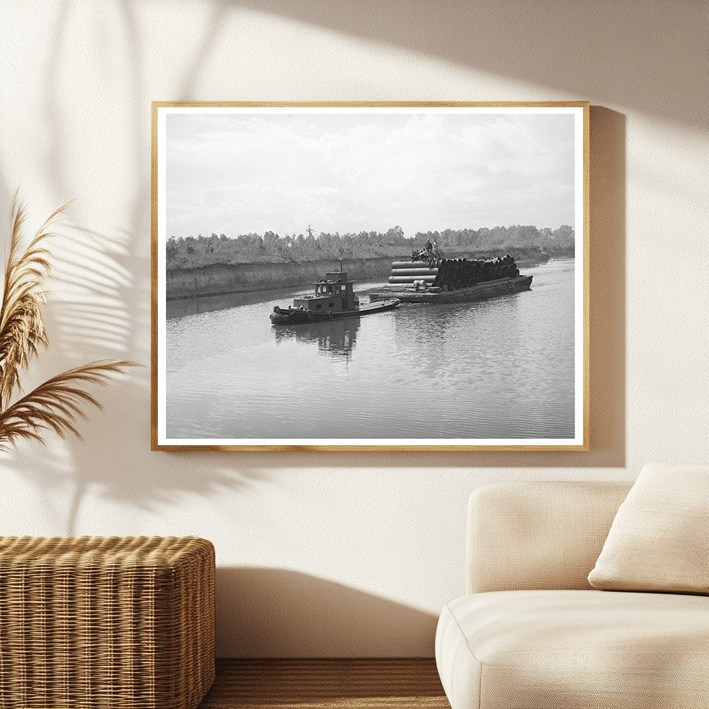 Barge Loaded with Pipe at Port of Houston 1939
