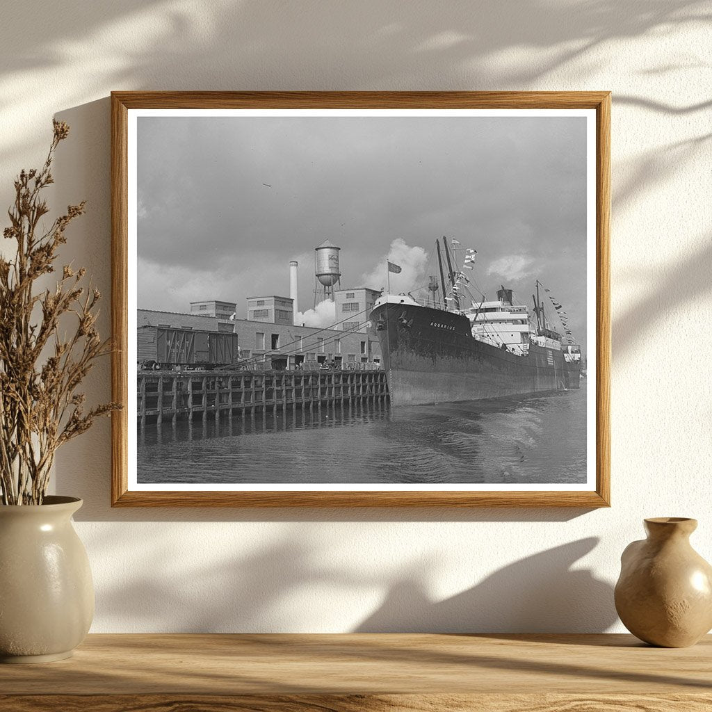 Freighter at Houston Port October 1939 Vintage Photograph