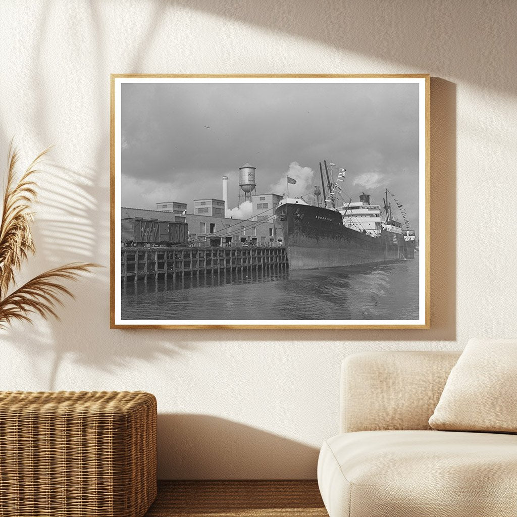 Freighter at Houston Port October 1939 Vintage Photograph