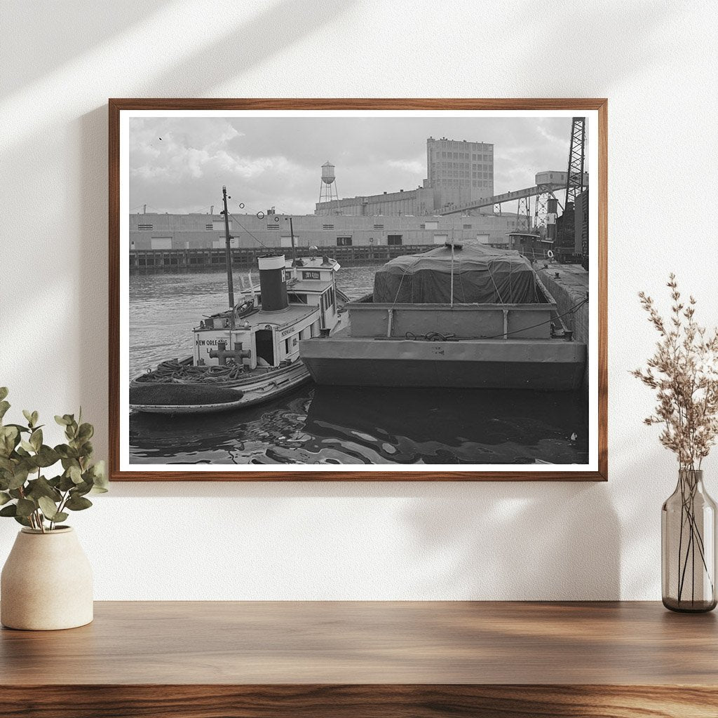 Tugboat Guiding Barge Port of Houston October 1939