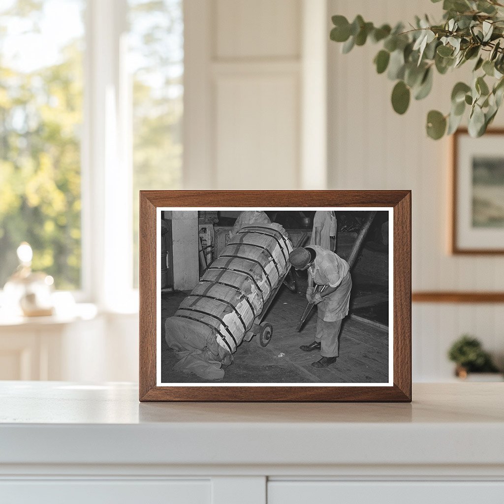 Worker Handling Cotton Bale in Houston Texas 1939