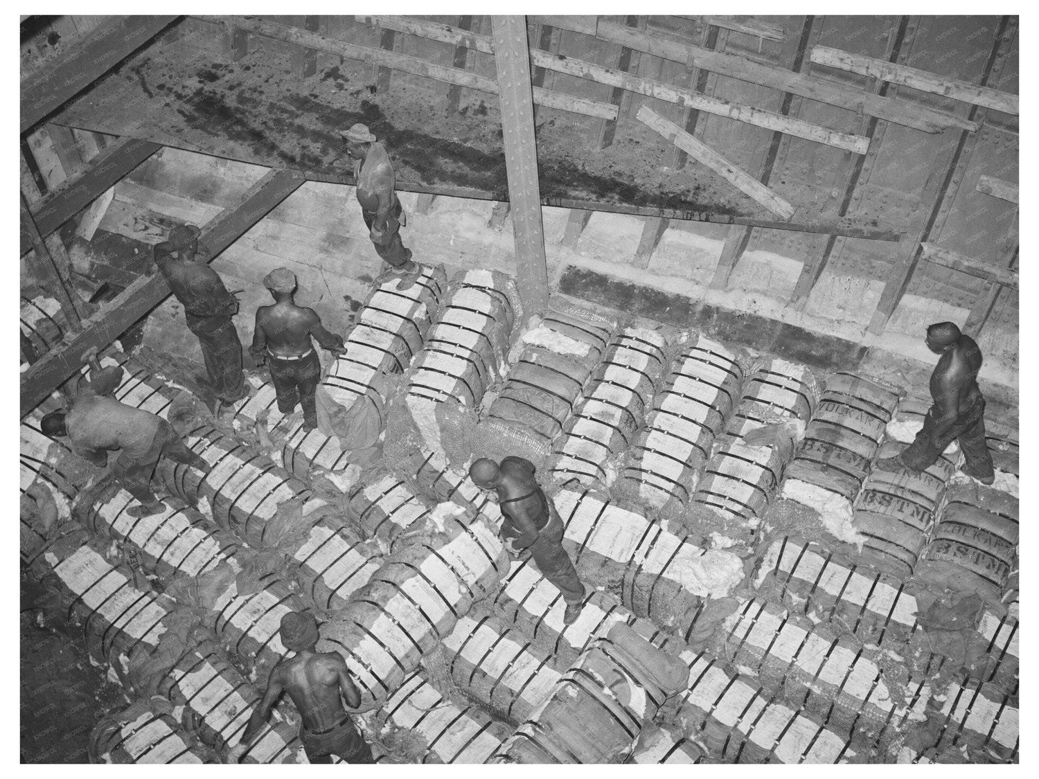Workers Storing Cotton Bales at Port of Houston 1939