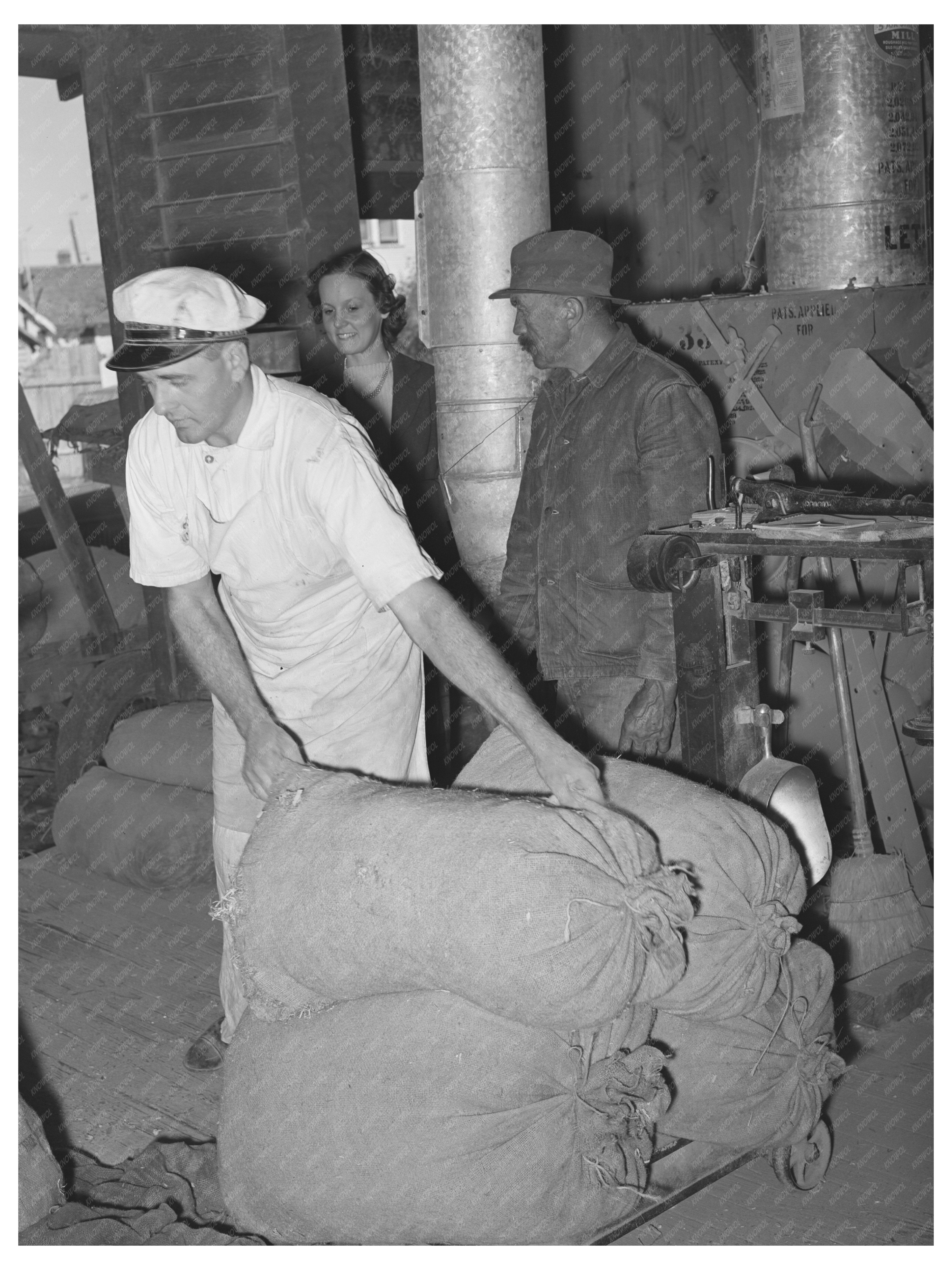 Vintage 1939 Farmer Unloading Corn at Texas Feed Mill