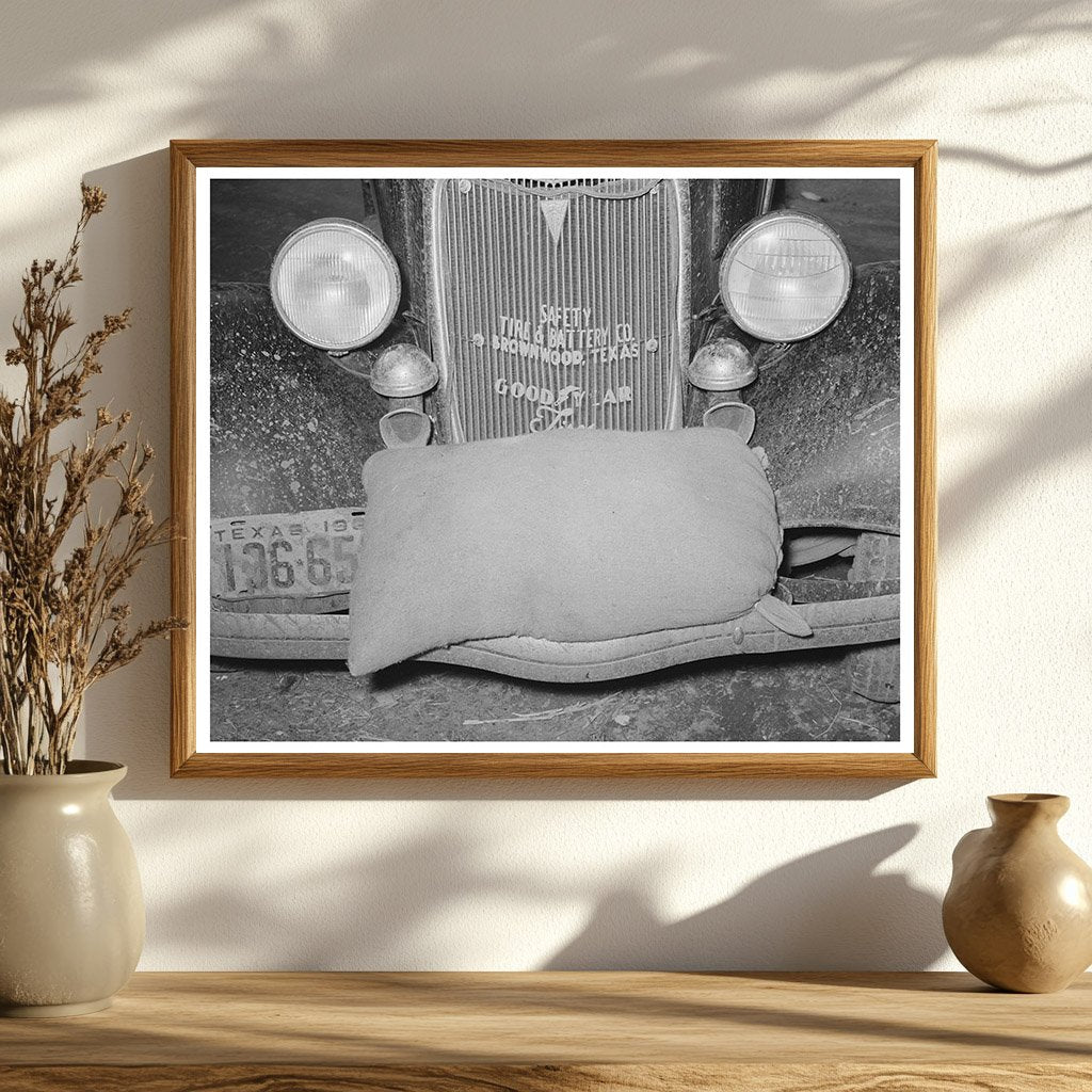 Vintage 1939 Feed Sack on Automobile Bumper Texas