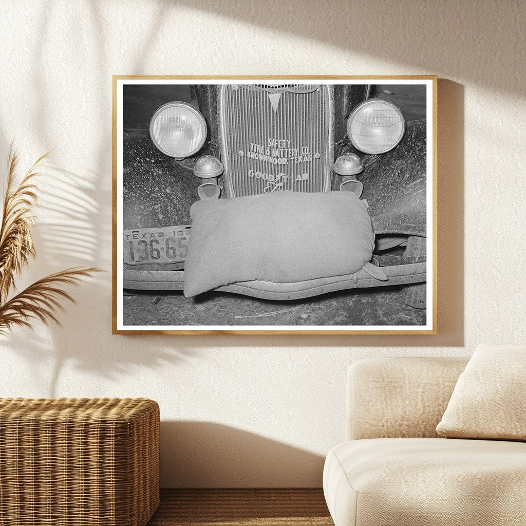 Vintage 1939 Feed Sack on Automobile Bumper Texas