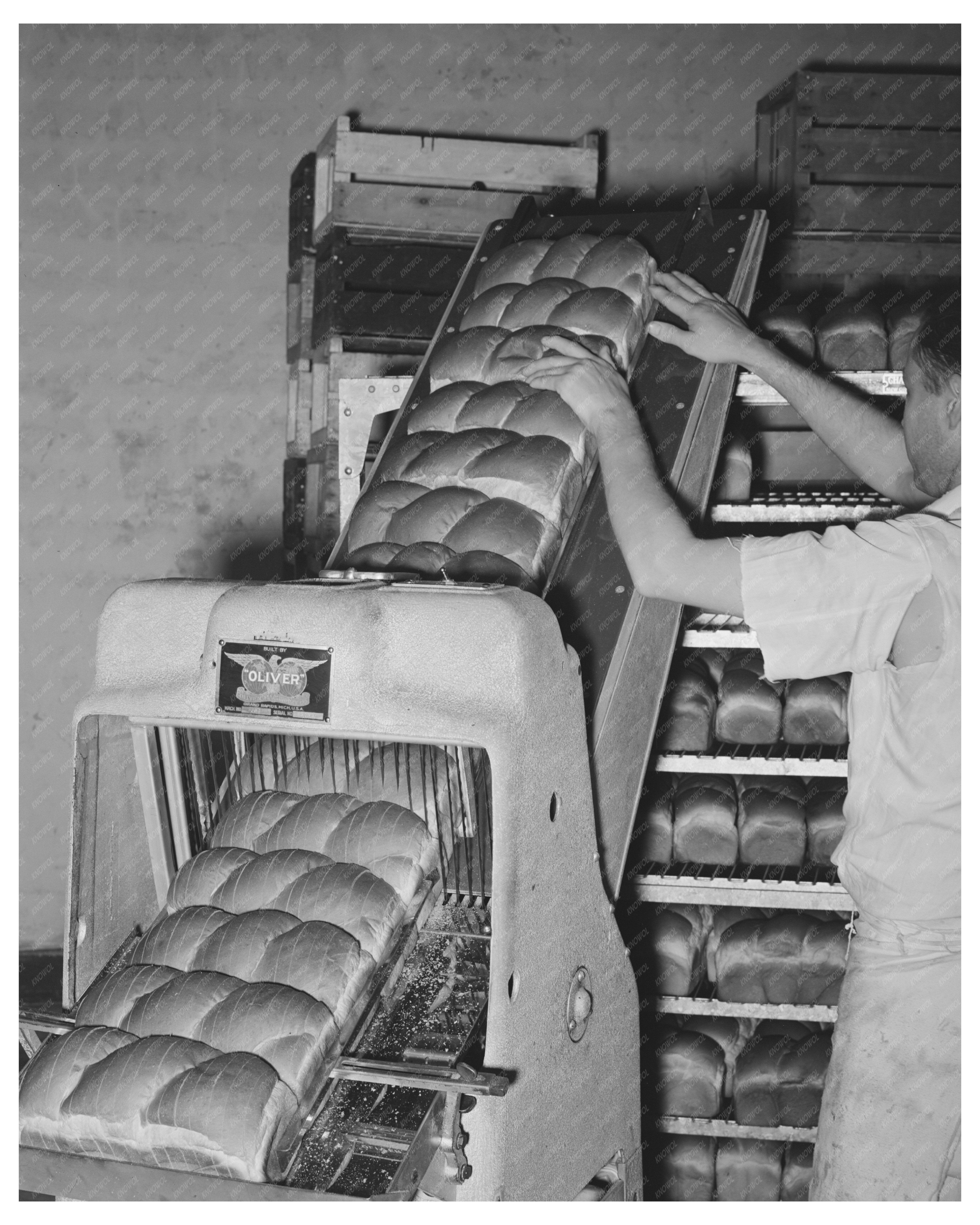 Vintage Bread Slicing Bakery Scene San Angelo 1939