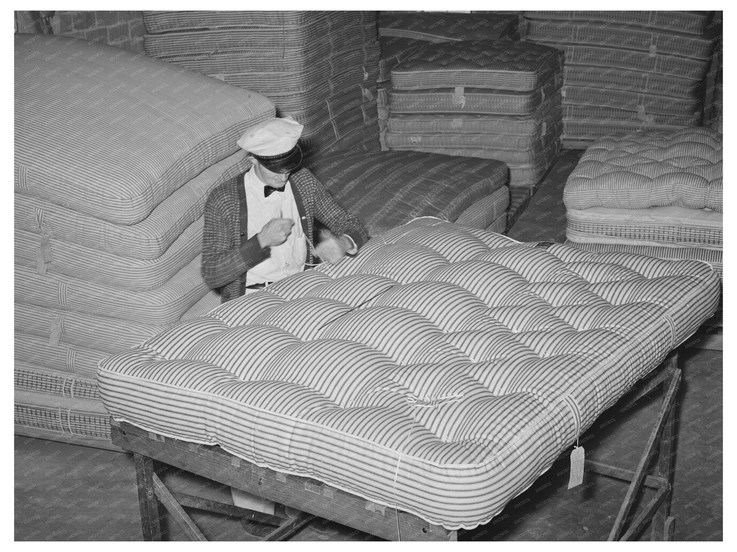 Tufting a Mattress in San Angelo Texas 1939
