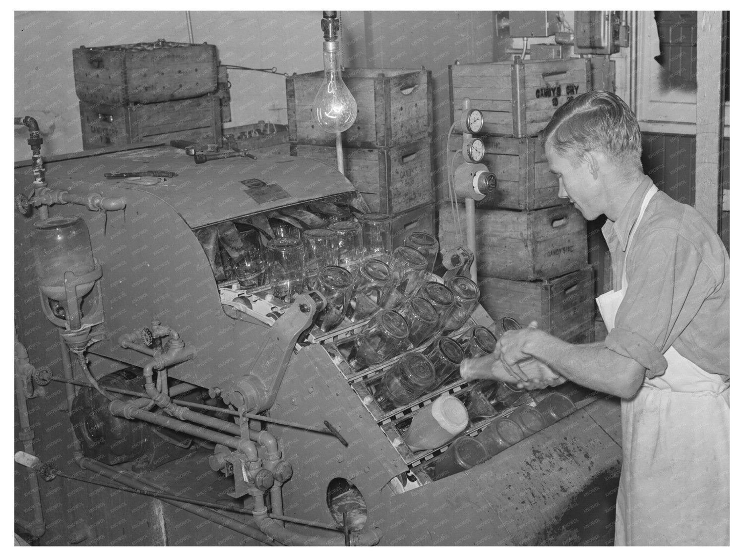 Washing Bottles at a Creamery San Angelo Texas 1939