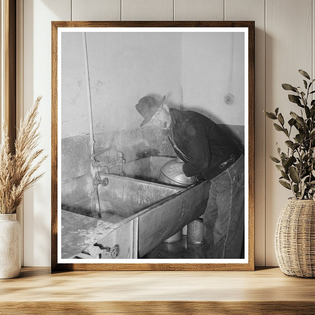 Farmer Cleaning Milk Can at Creamery San Angelo 1939