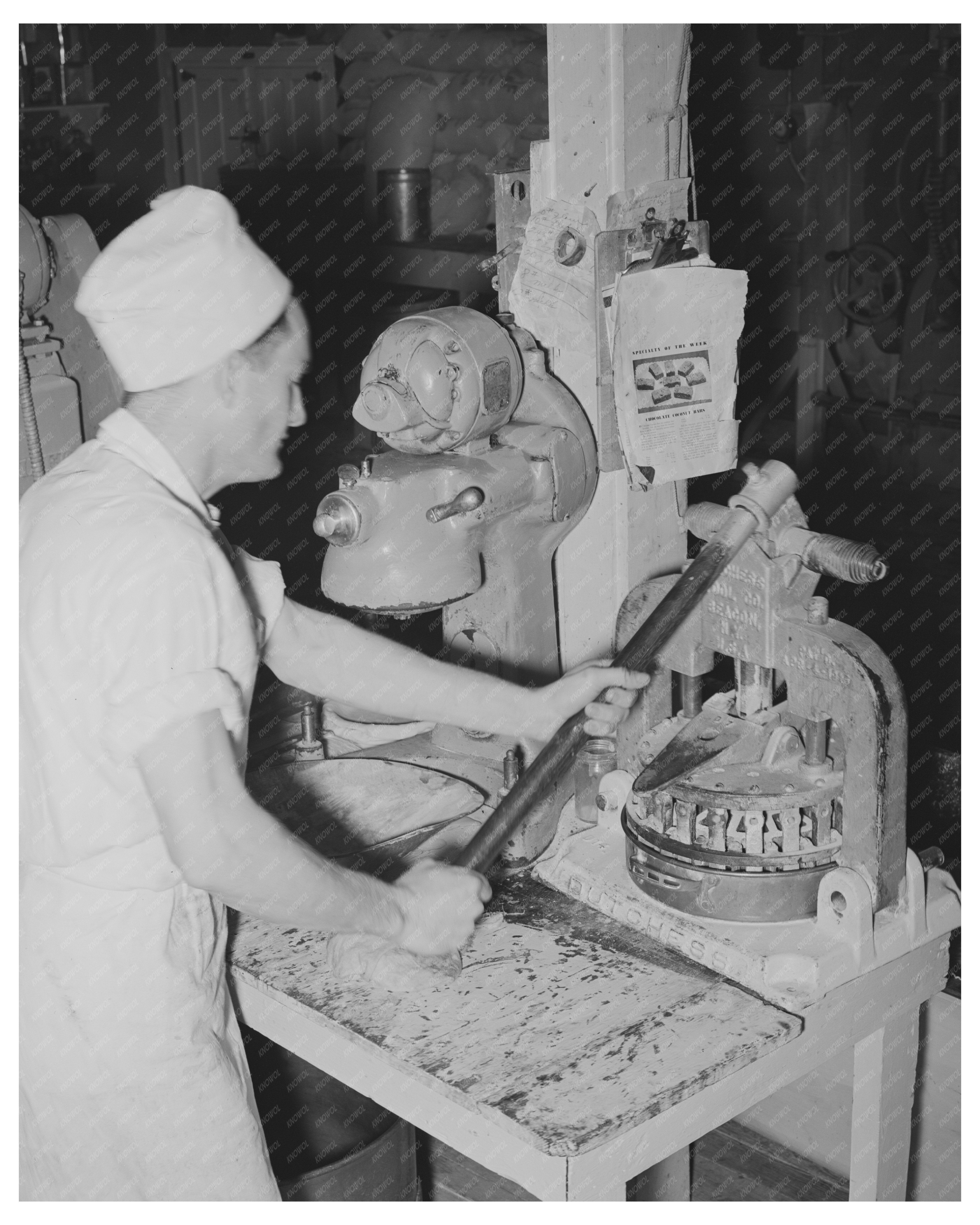 Bakery Scene Stamping Dough in San Angelo Texas 1939