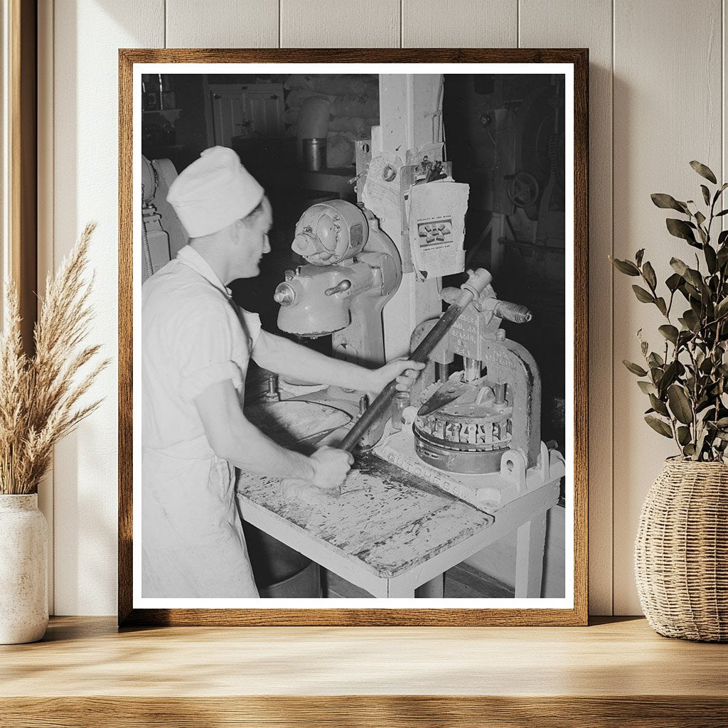 Bakery Scene Stamping Dough in San Angelo Texas 1939