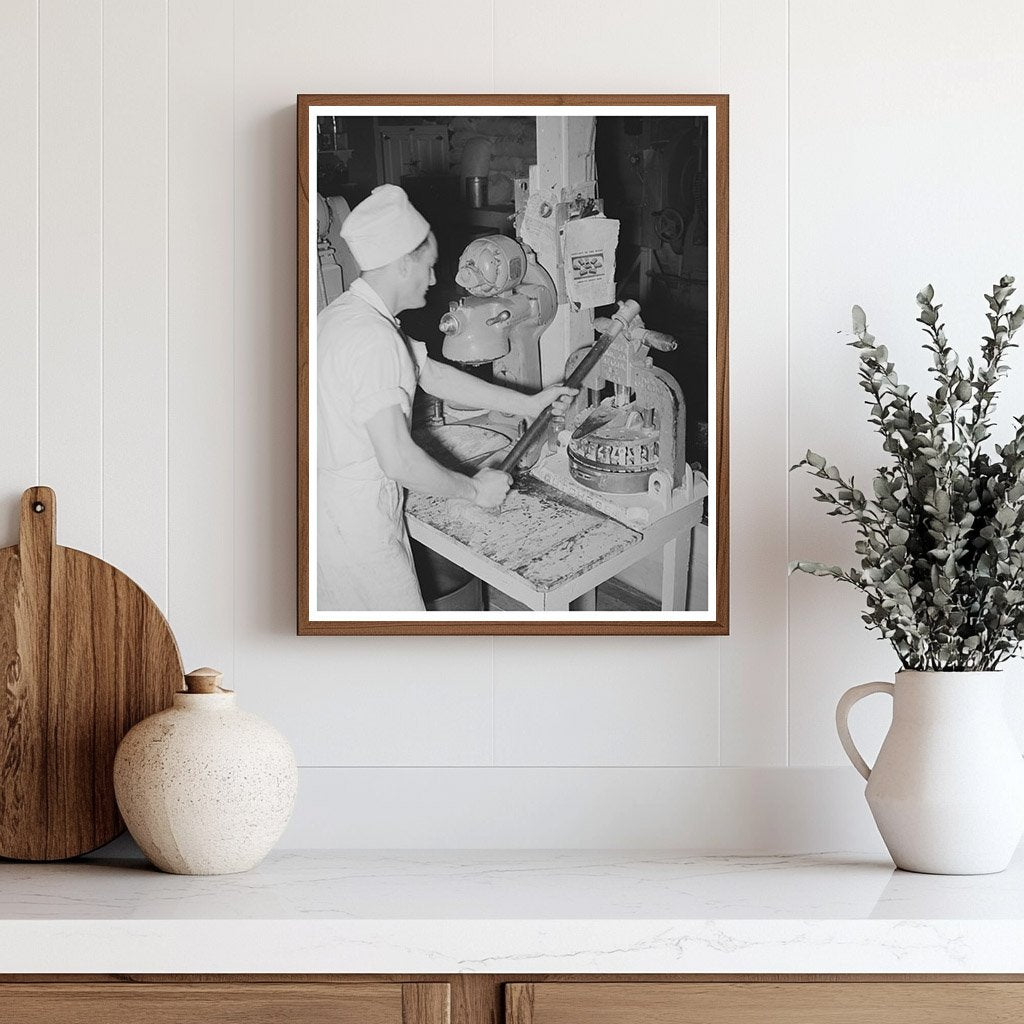 Bakery Scene Stamping Dough in San Angelo Texas 1939