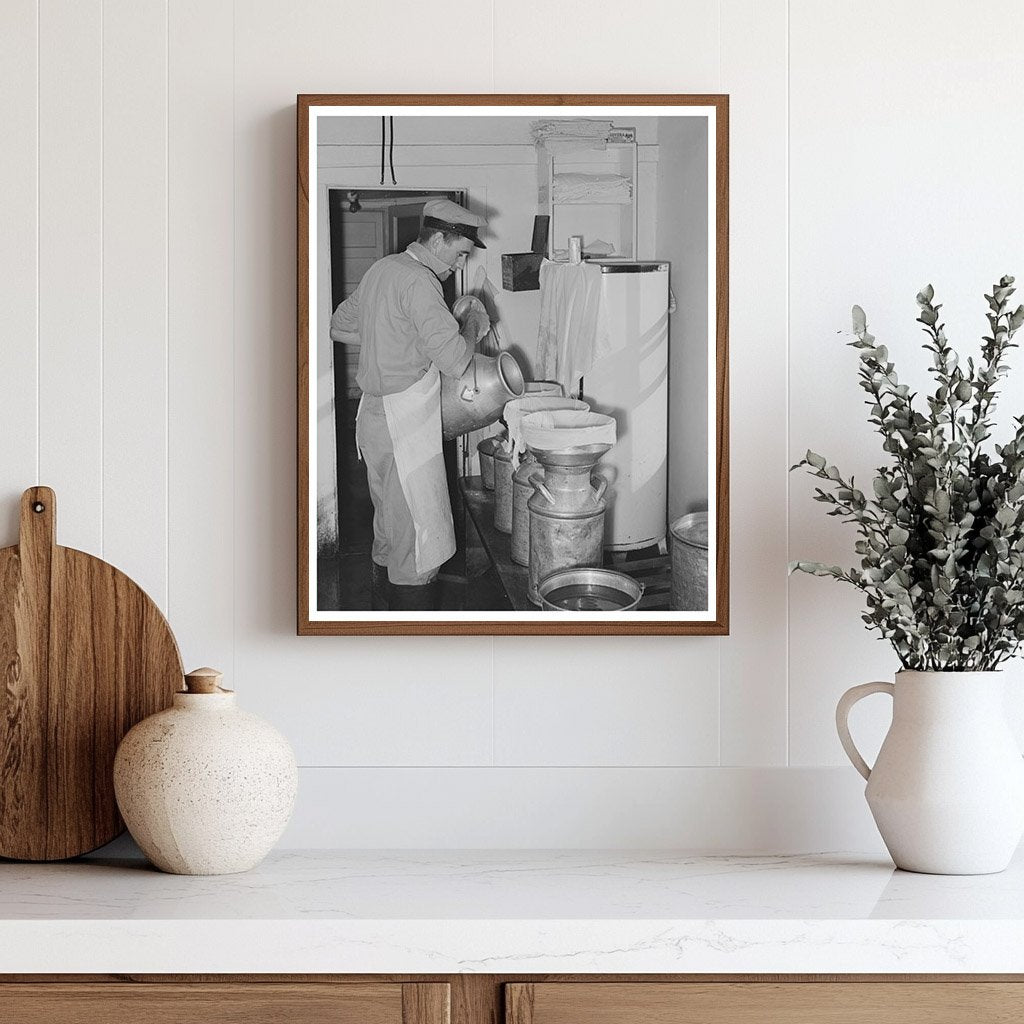 Straining Milk at Dairy in Tom Green County Texas 1939
