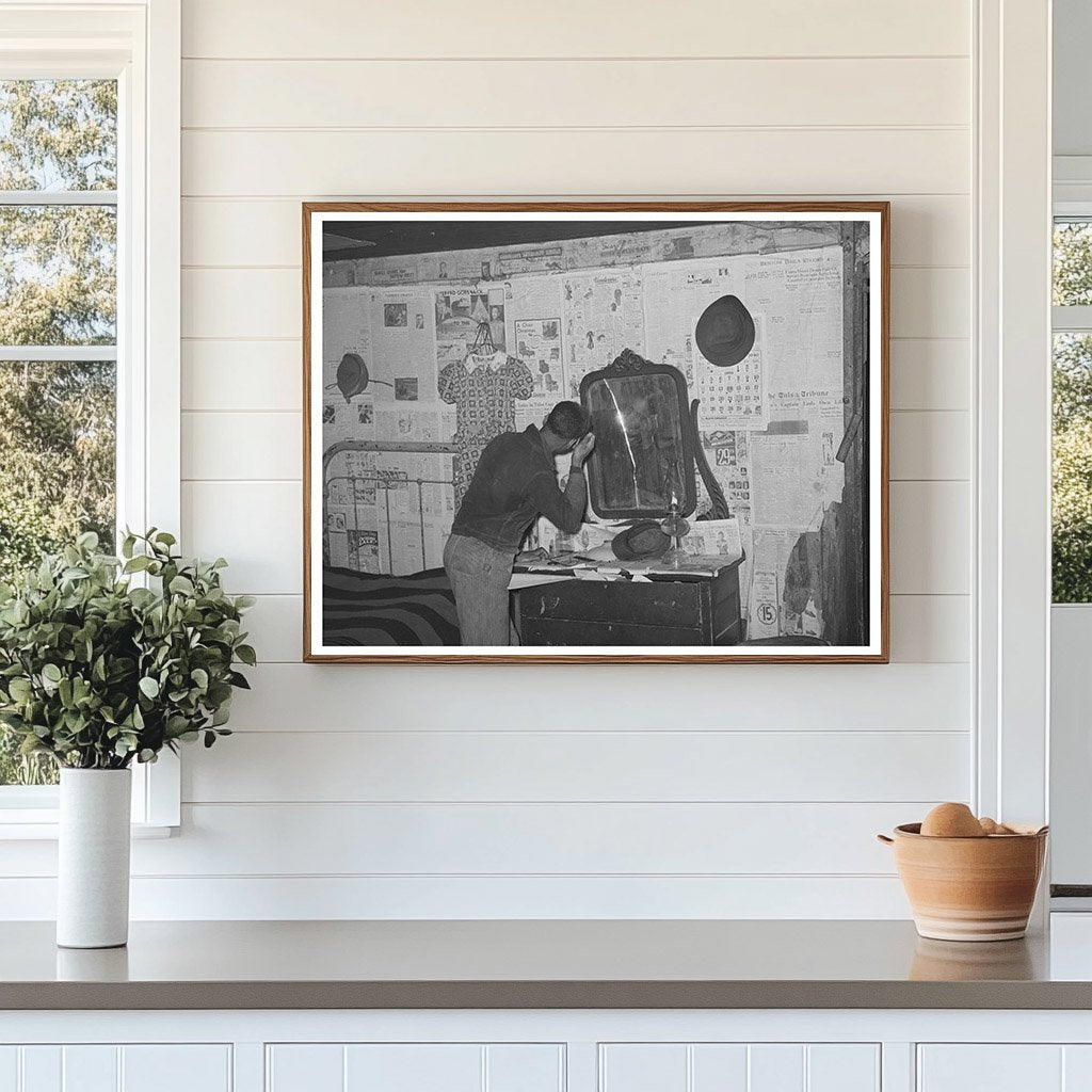 Pomp Halls Son Grooming Hair in Bedroom Oklahoma 1940